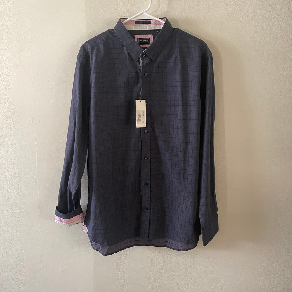 7 Diamonds Soundtrack Navy Mens Large Long Sleeve Button-Down Shirt Contrast NWT